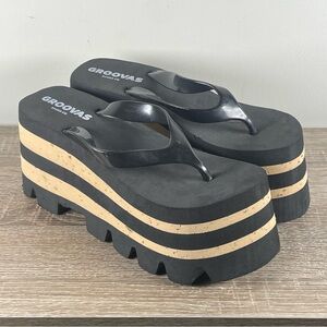Y2K Groovas Platform Flip Flops Wedge Thong Sandals - Size 8